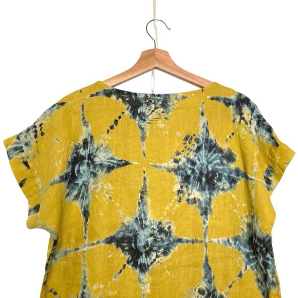 Bellambra Made in Italy Linen Tie Dye Blouse Yellow Blue Flowy Beachy Top Size S - Picture 4 of 11